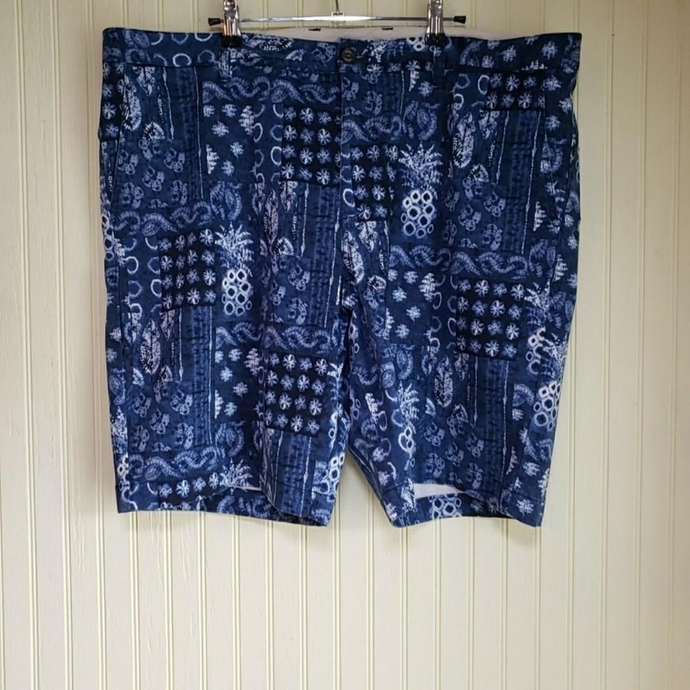 Tommy Bahama Shorts Mens 42 Blue Tropical Cotton Tencel Stretch Chino 11 Inseam